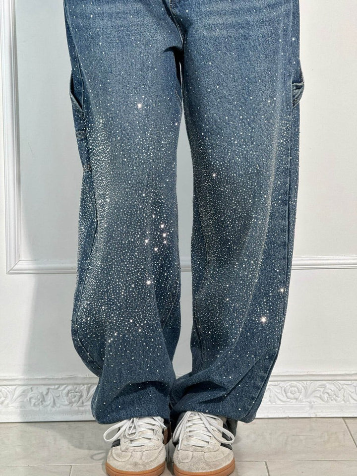 Women's High-Waist Glitter Splatter Wide Leg Trousers Button Pocket