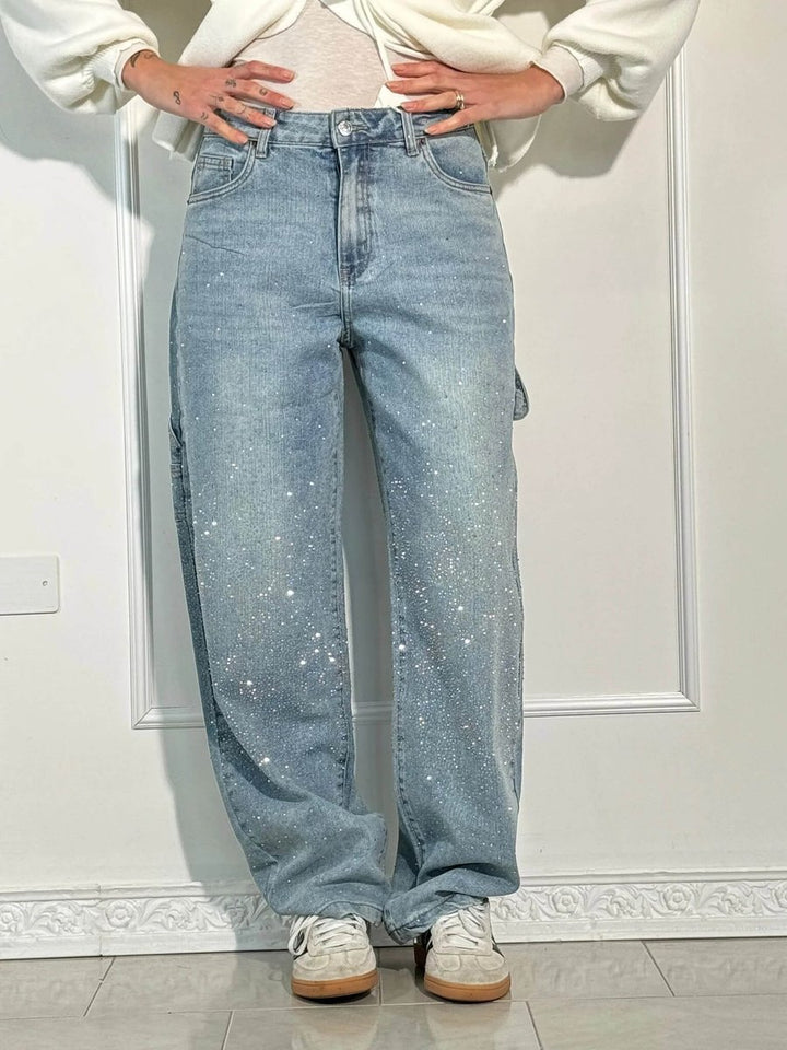 Women's High-Waist Glitter Splatter Wide Leg Trousers Button Pocket