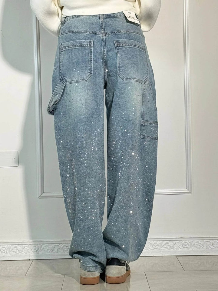 Women's High-Waist Glitter Splatter Wide Leg Trousers Button Pocket