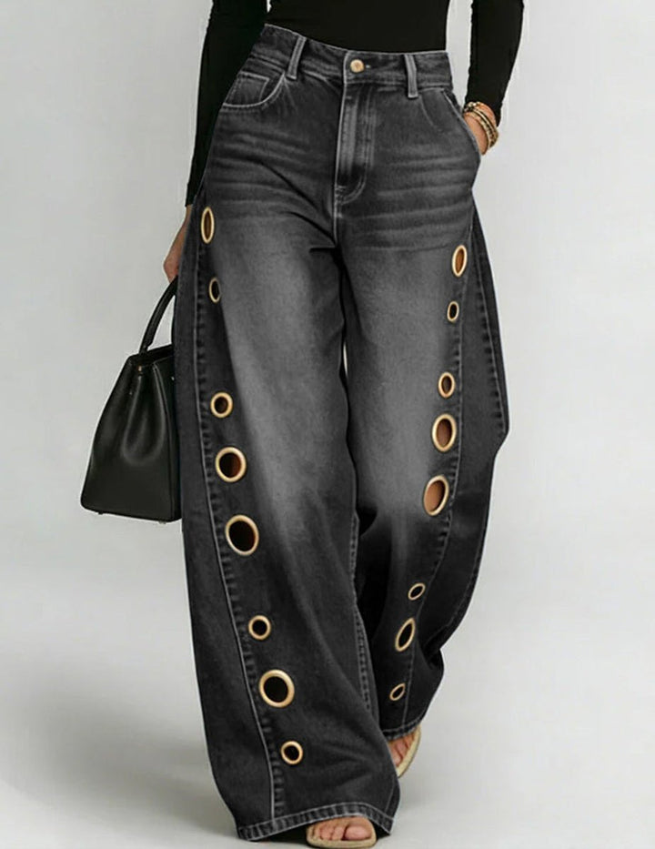 Women's High-Waist Grommet-Detail Wide Leg Trousers