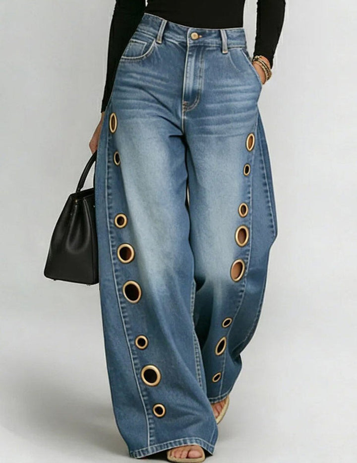 Women's High-Waist Grommet-Detail Wide Leg Trousers