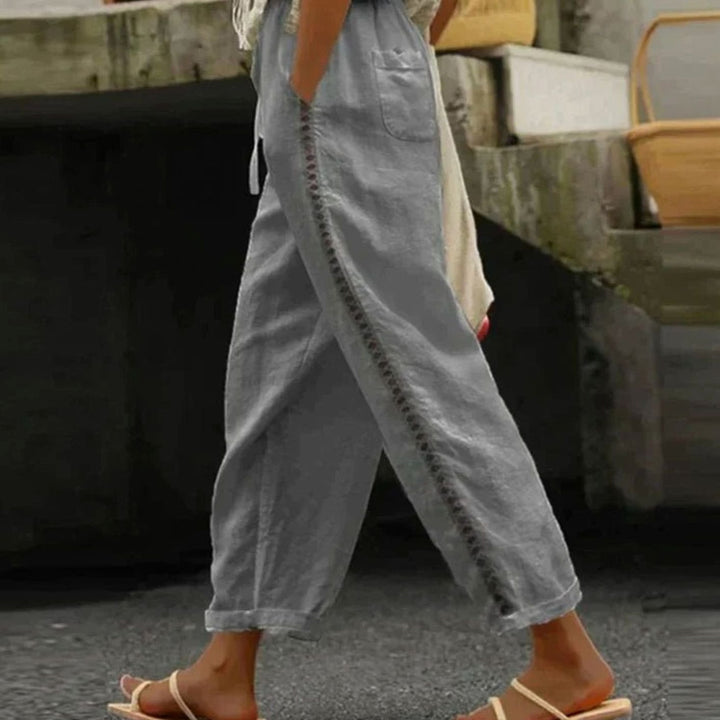 Women's High-Waist Linen-Look Tapered Side-Button Trousers