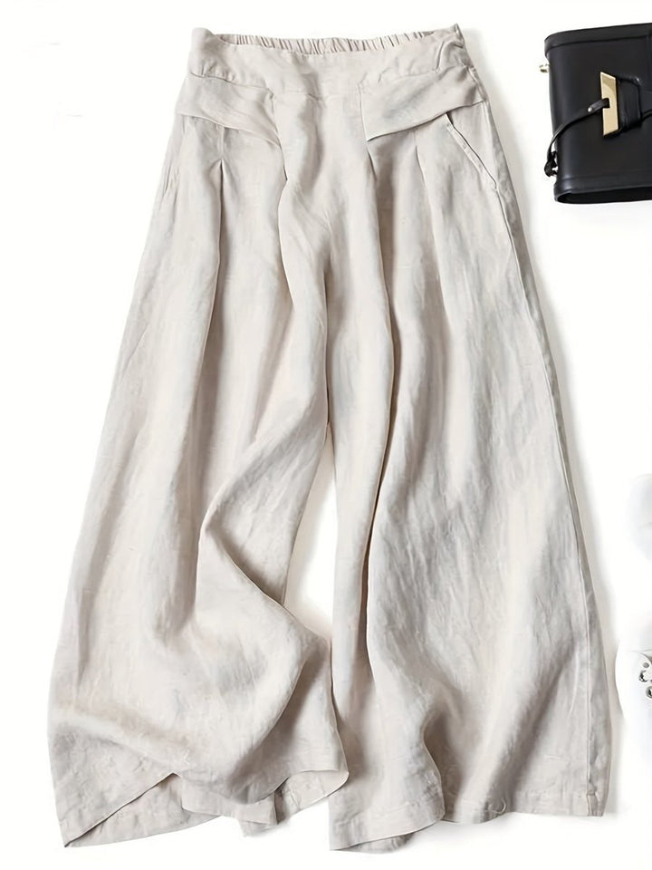 Women's High-Waist Pleated Linen Blend Wide Leg Trousers