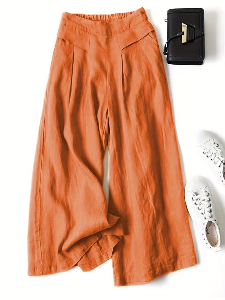 Women's High-Waist Pleated Linen Blend Wide Leg Trousers