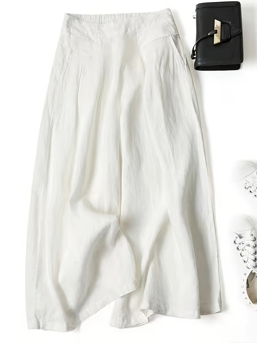 Women's High-Waist Pleated Linen Blend Wide Leg Trousers