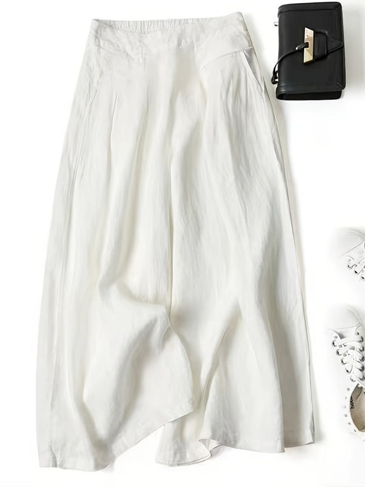 Women's High-Waist Pleated Linen Blend Wide Leg Trousers