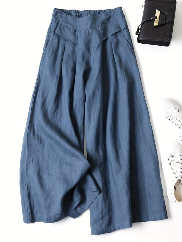 Women's High-Waist Pleated Linen Blend Wide Leg Trousers