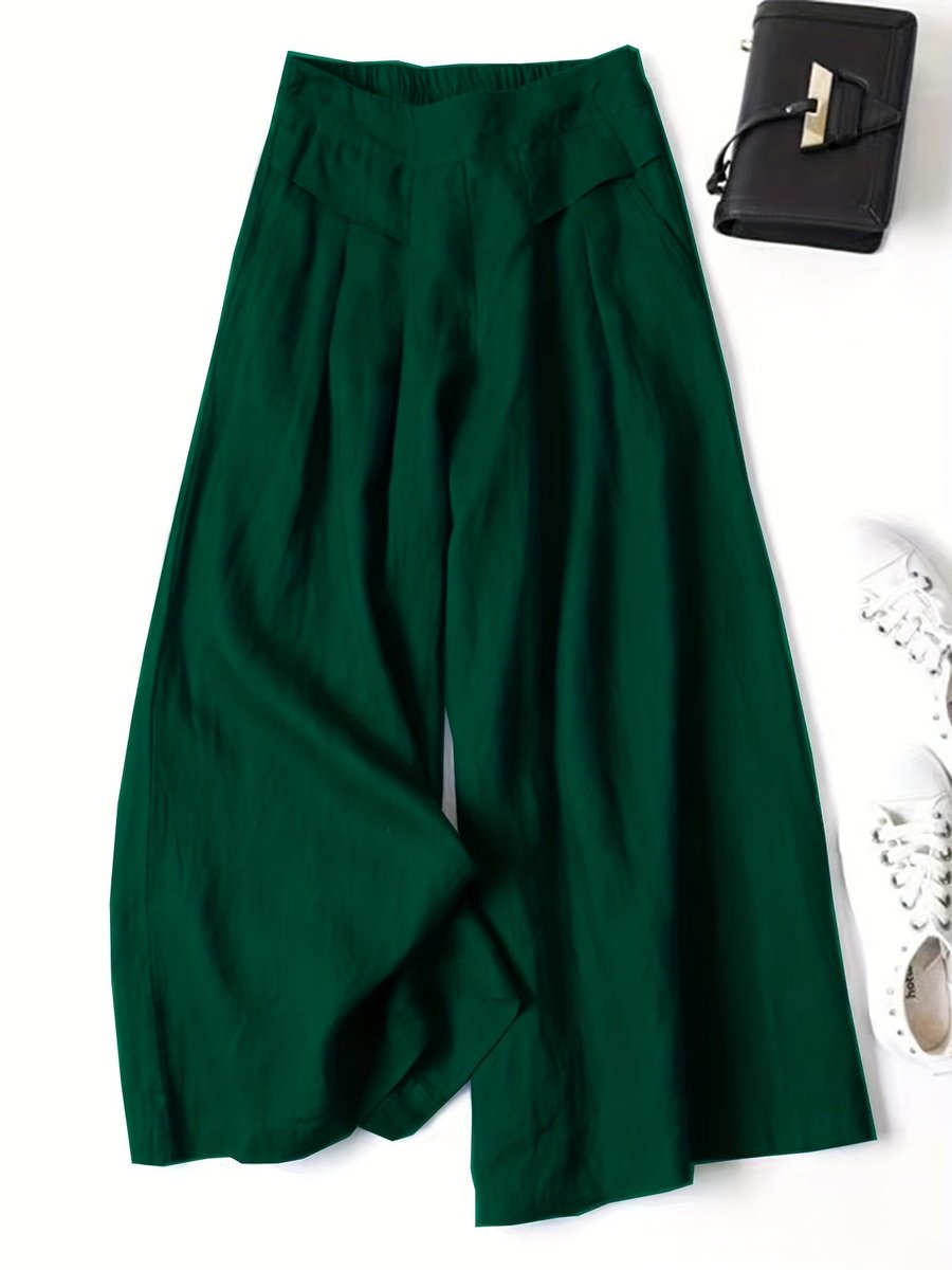 Women's High-Waist Pleated Linen Blend Wide Leg Trousers