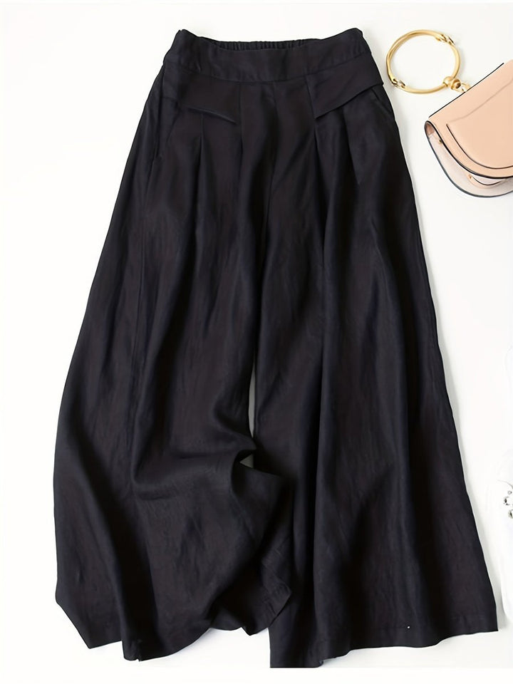 Women's High-Waist Pleated Linen Blend Wide Leg Trousers