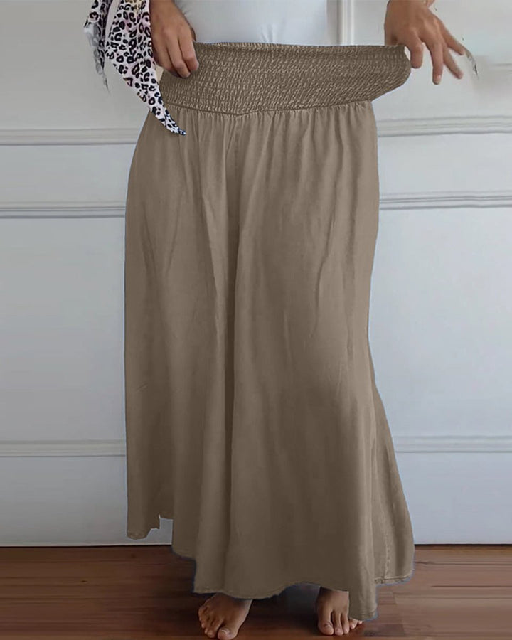 Women's High-Waist Smocked Flowy Wide Leg Trousers Full Length