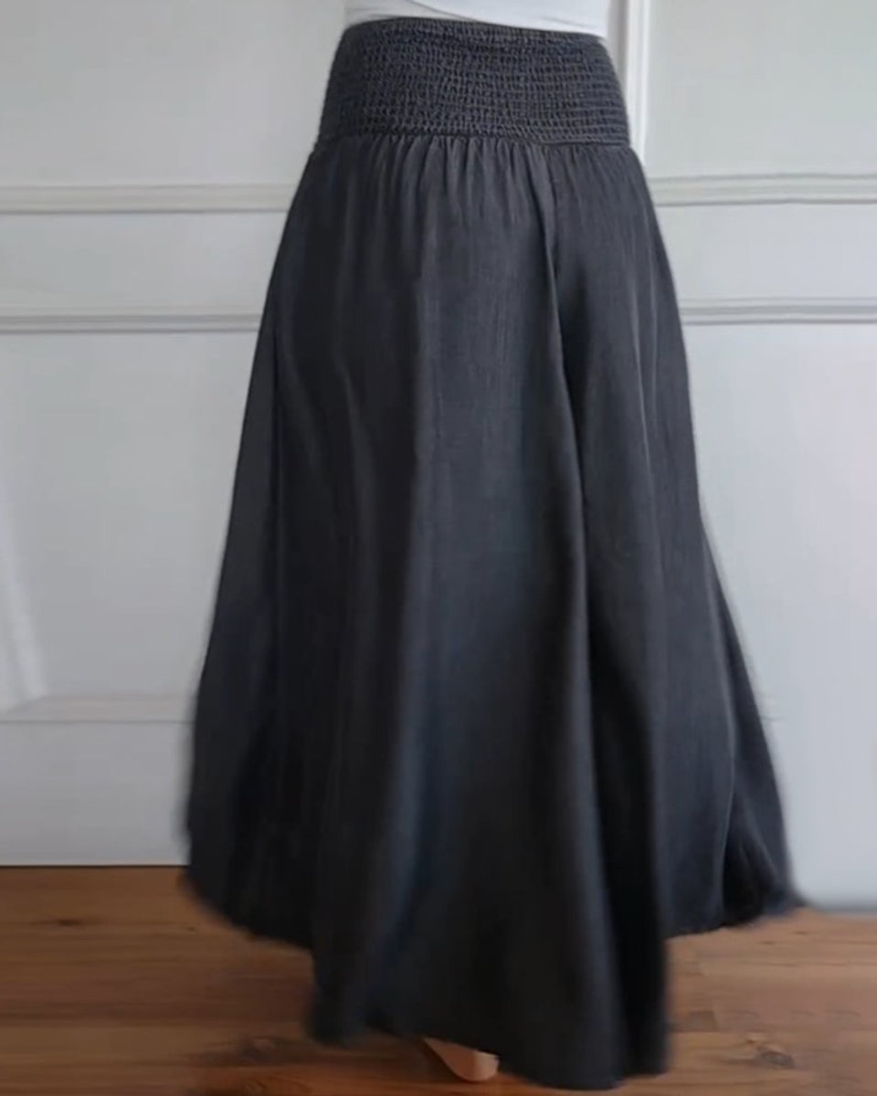 Women's High-Waist Smocked Flowy Wide Leg Trousers Full Length