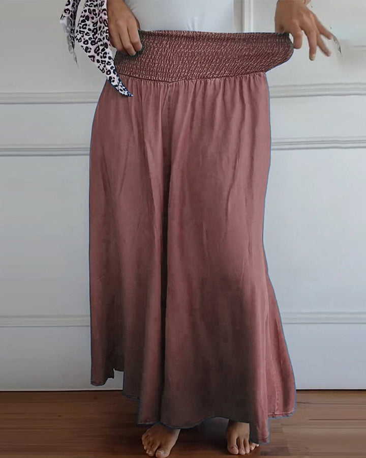 Women's High-Waist Smocked Flowy Wide Leg Trousers Full Length