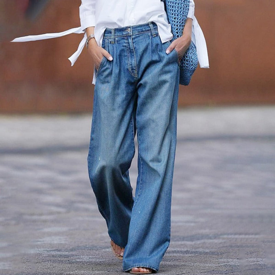 Women's High-Waist Vintage Denim Wide Leg Trousers