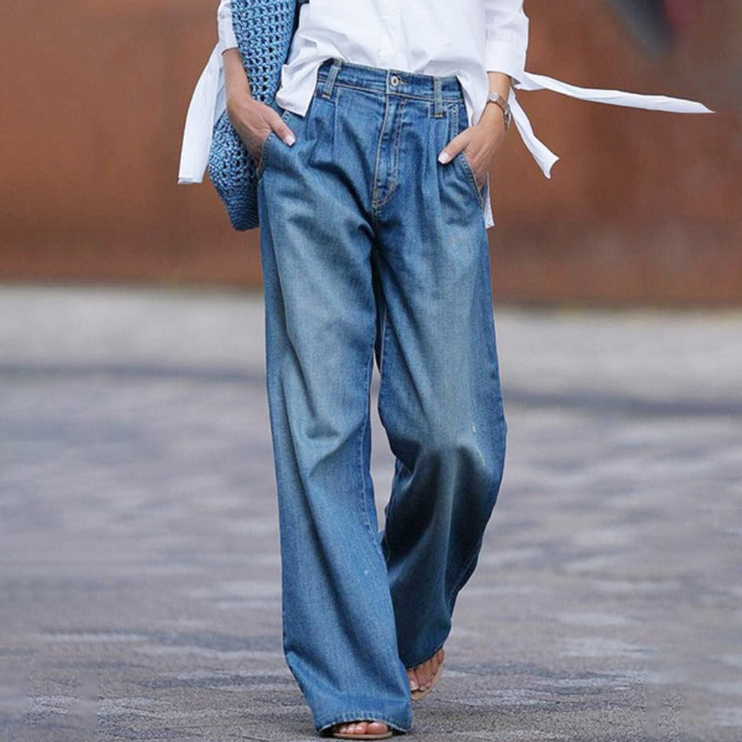 Women's High-Waist Vintage Denim Wide Leg Trousers