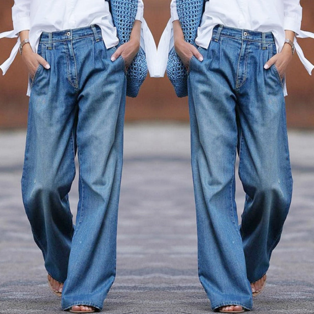 Women's High-Waist Vintage Denim Wide Leg Trousers