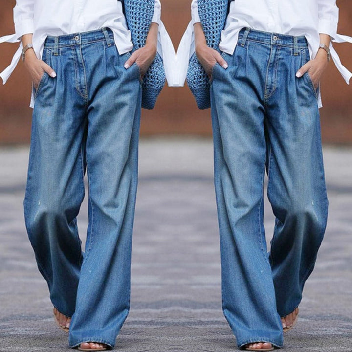 Women's High-Waist Vintage Denim Wide Leg Trousers