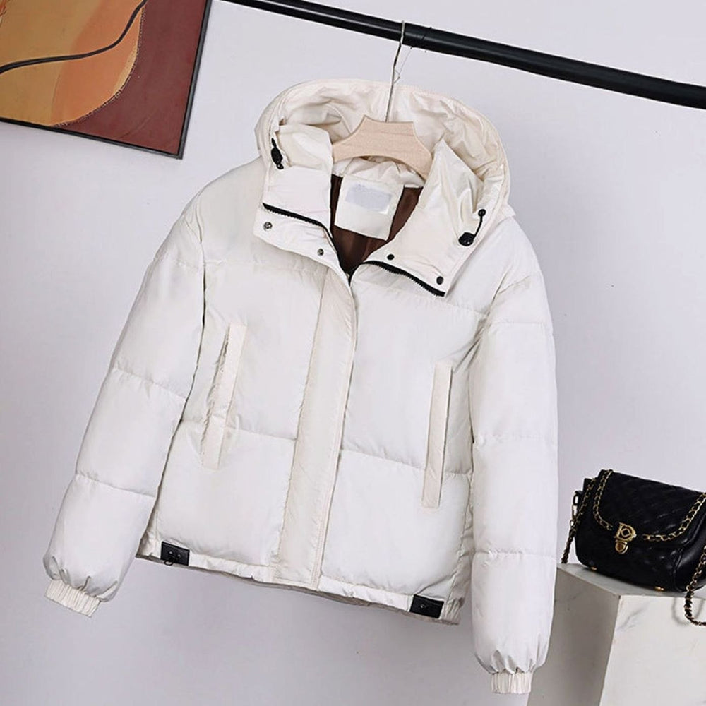 Women's Hooded Boxy-Fit Quilted Puffer Jacket Drawstring Hem - Off-White