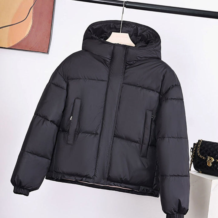 Women's Hooded Boxy-Fit Quilted Puffer Jacket Drawstring Hem - Black