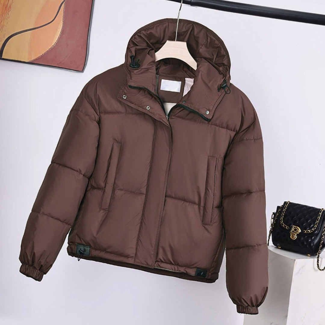 Women's Hooded Boxy-Fit Quilted Puffer Jacket Drawstring Hem - Brown