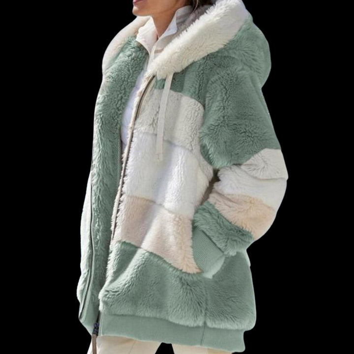 Women's Hooded Colour-Block Fluffy Faux Fur Coat