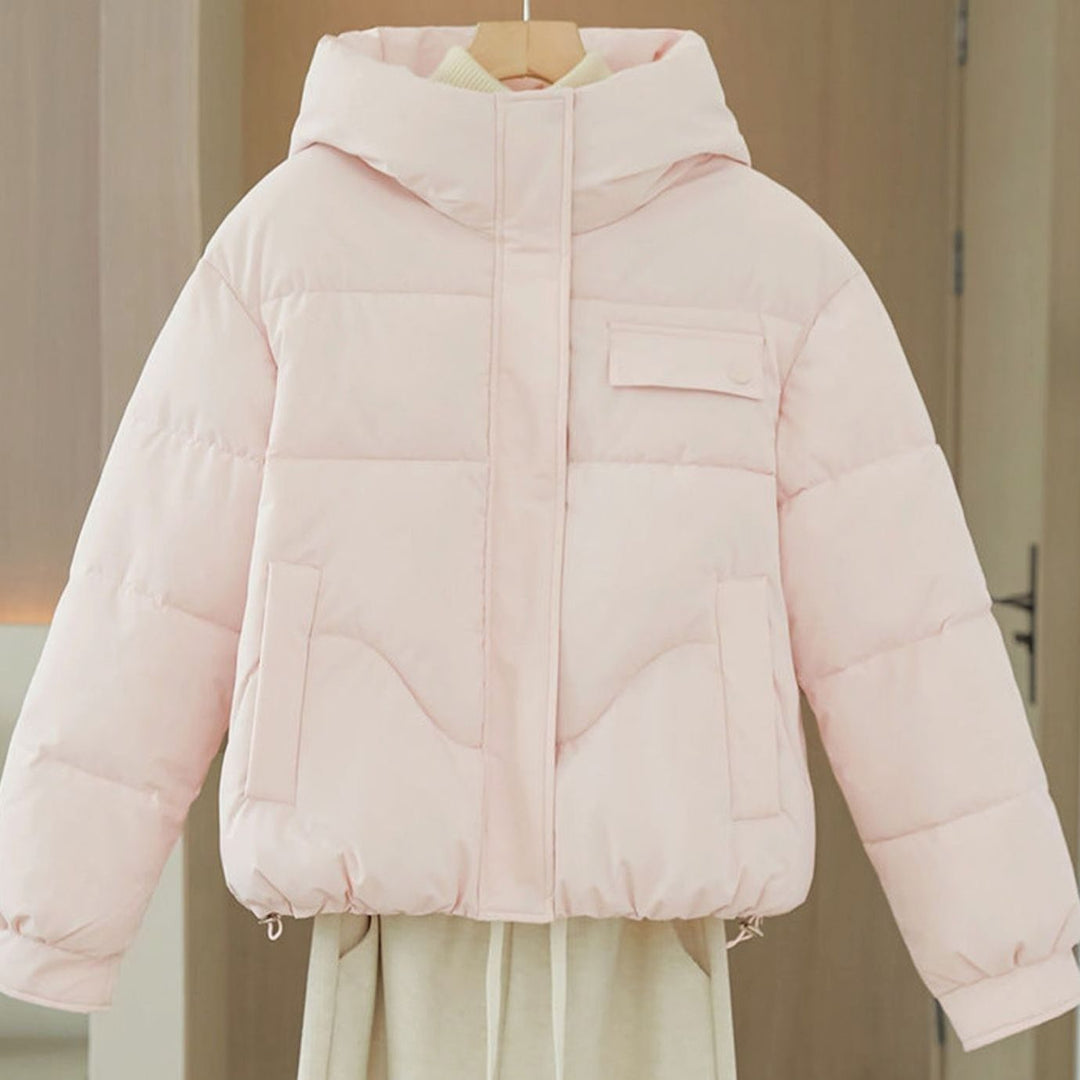 Women's Hooded Cropped Boxy Puffer Jacket Hidden Zip - Light Pink