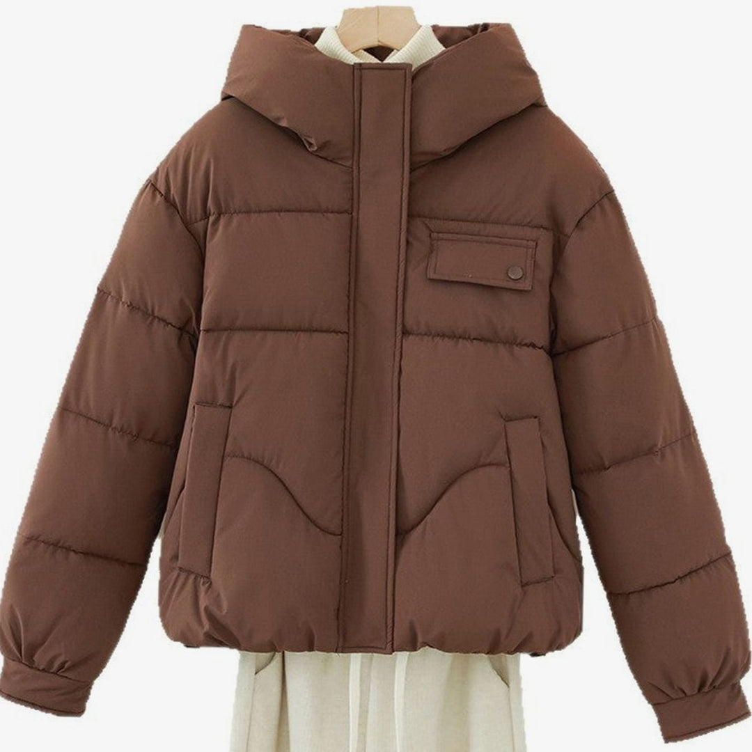Women's Hooded Cropped Boxy Puffer Jacket Hidden Zip