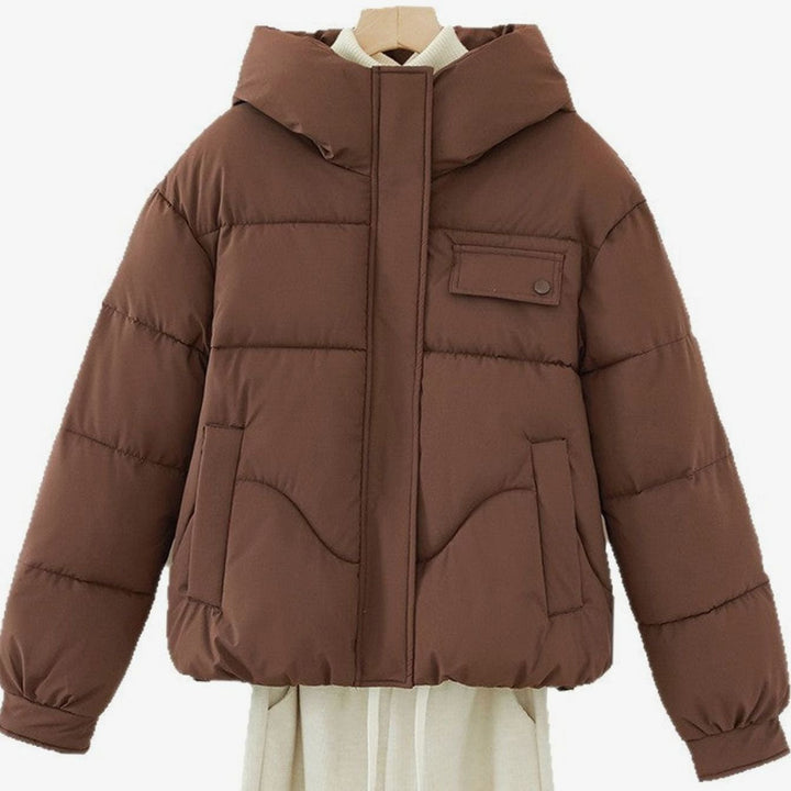Women's Hooded Cropped Boxy Puffer Jacket Hidden Zip