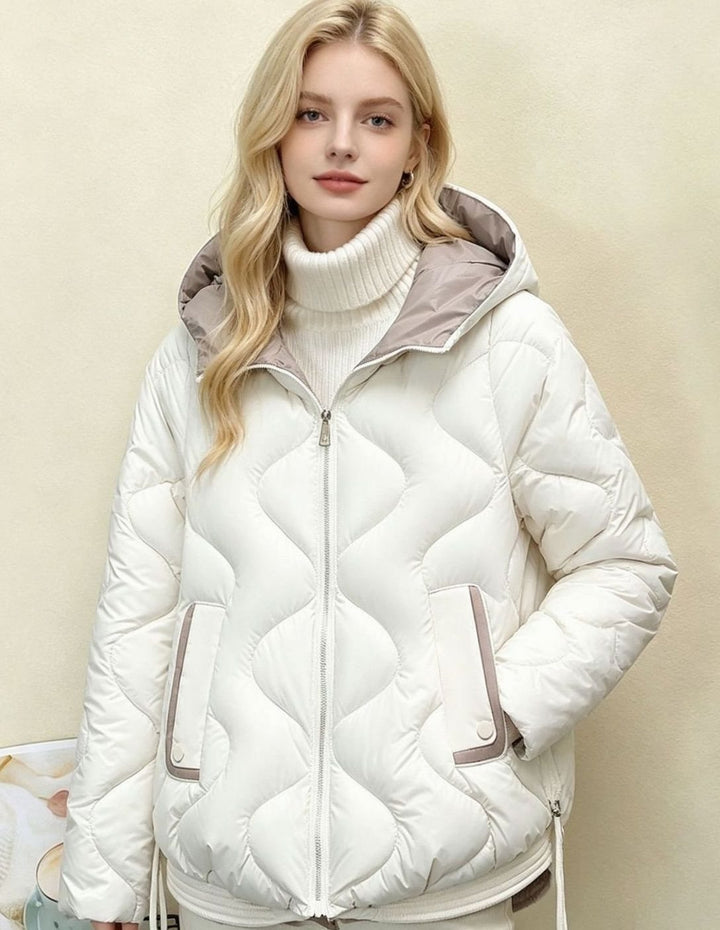 Women's Hooded Diamond-Quilted Cropped Puffer Jacket - Off-White