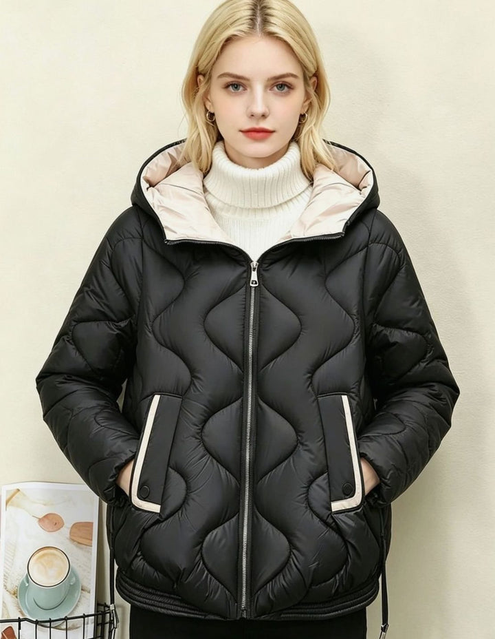 Women's Hooded Diamond-Quilted Cropped Puffer Jacket - Black