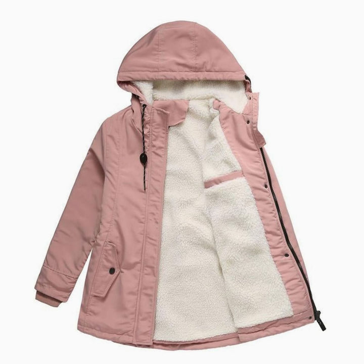 Women's Hooded Fleece-Lined Longline Puffer Jacket - Pink