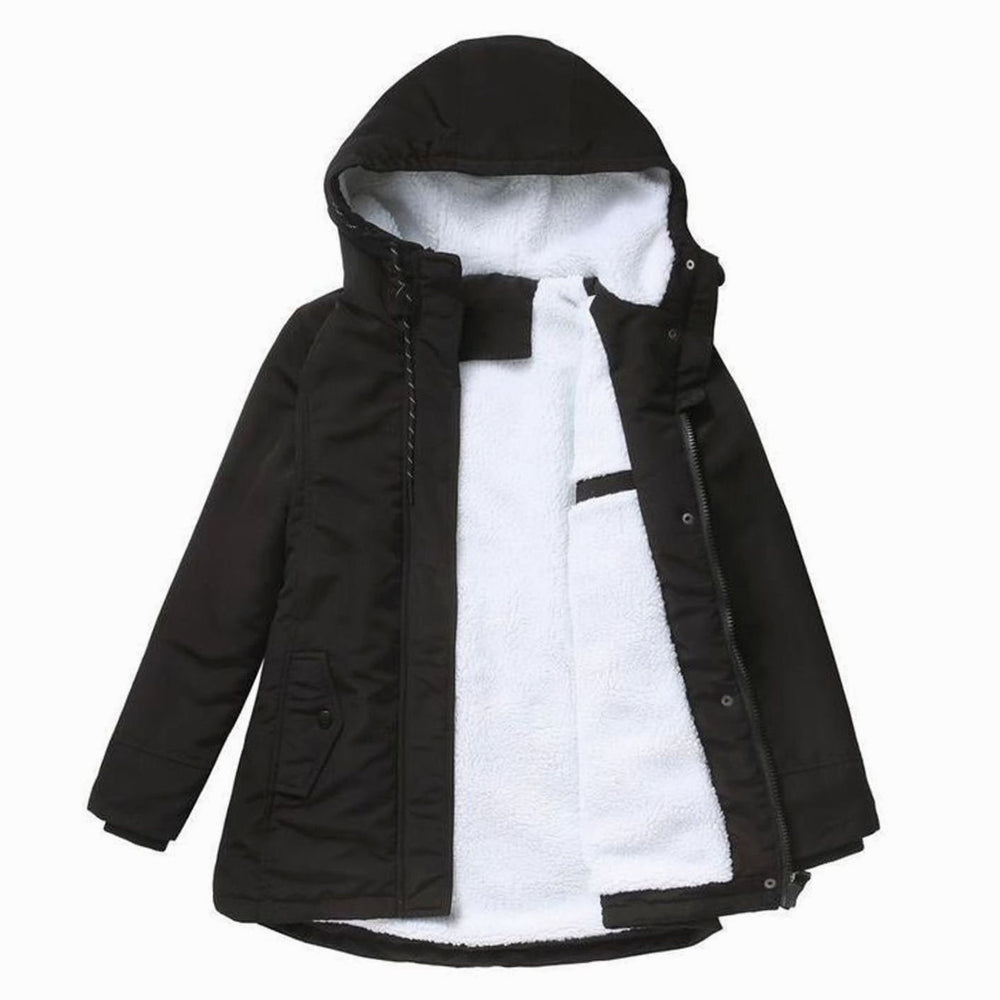 Women's Hooded Fleece-Lined Longline Puffer Jacket - Black