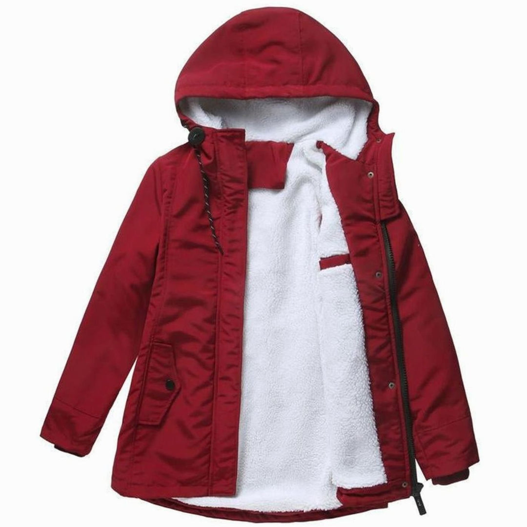 Women's Hooded Fleece-Lined Longline Puffer Jacket - Red