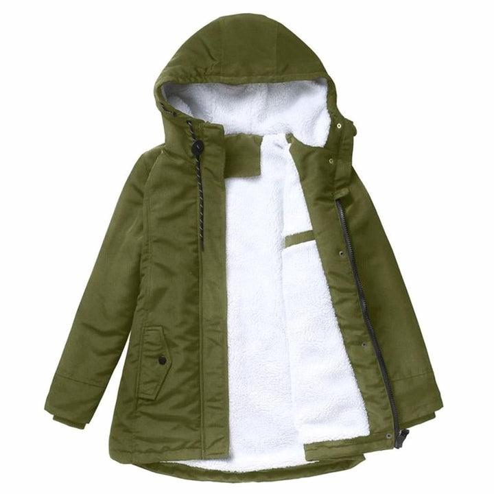Women's Hooded Fleece-Lined Longline Puffer Jacket - Olive Green