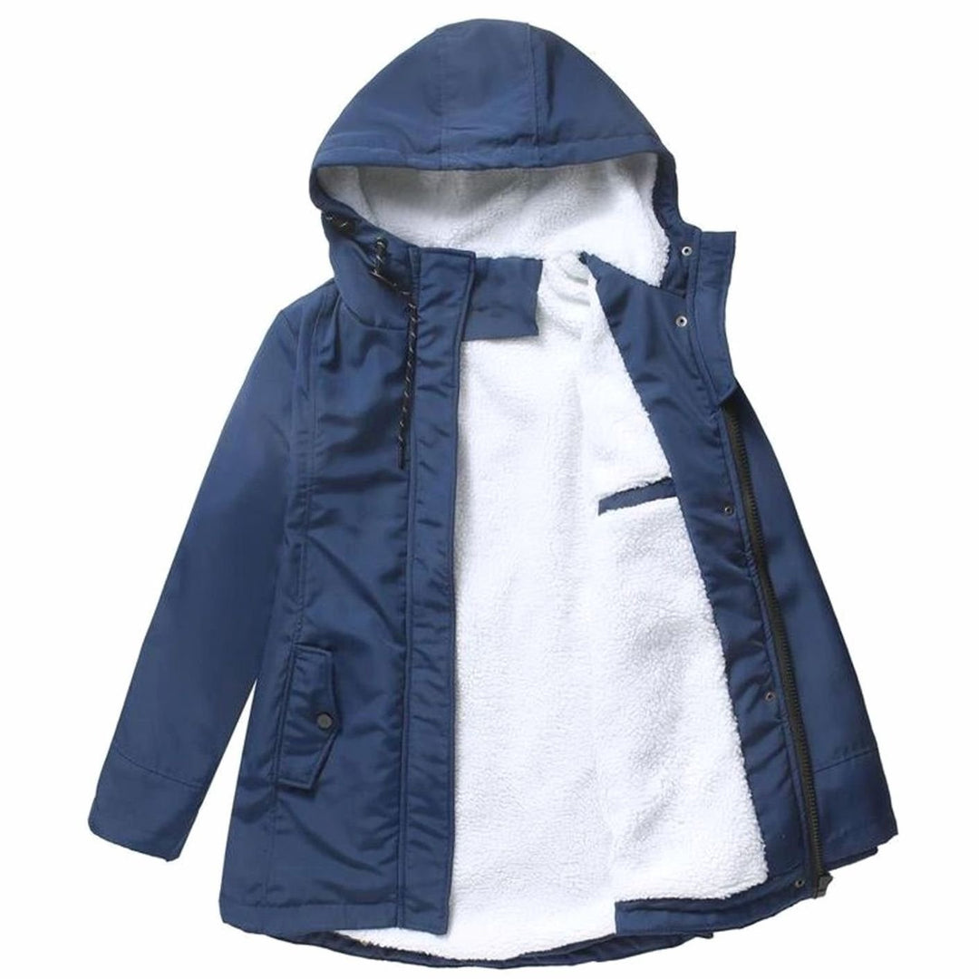 Women's Hooded Fleece-Lined Longline Puffer Jacket - Navy Blue