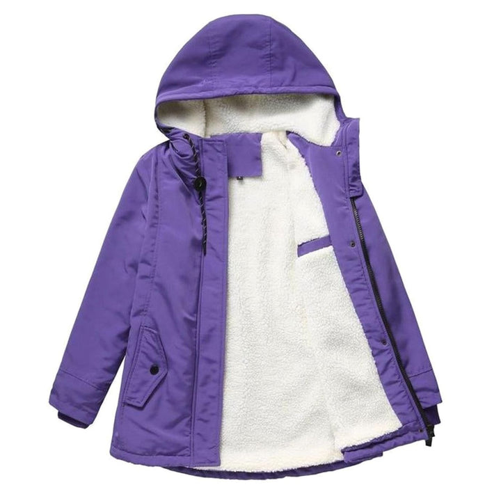 Women's Hooded Fleece-Lined Longline Puffer Jacket - Purple