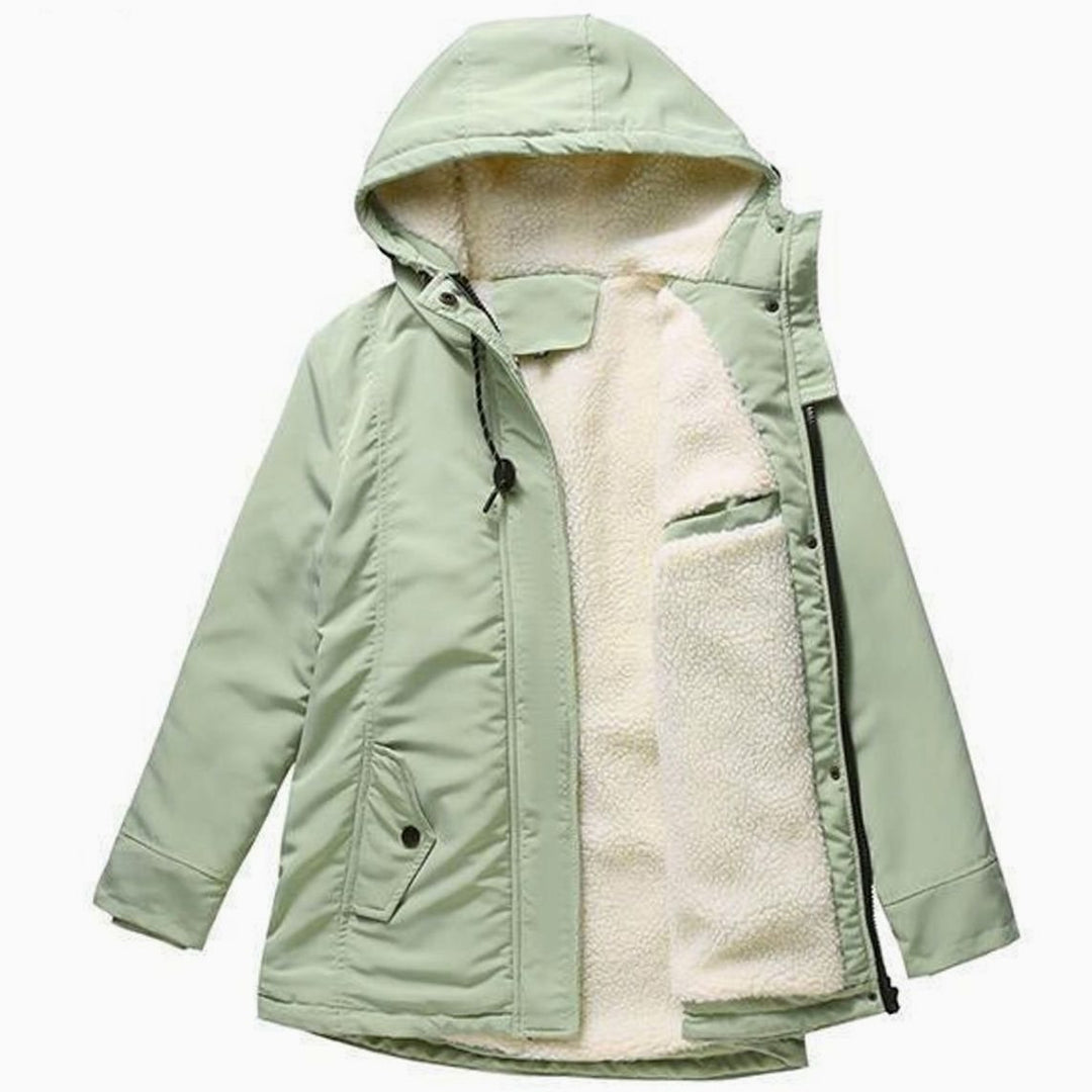 Women's Hooded Fleece-Lined Longline Puffer Jacket - Mint Green