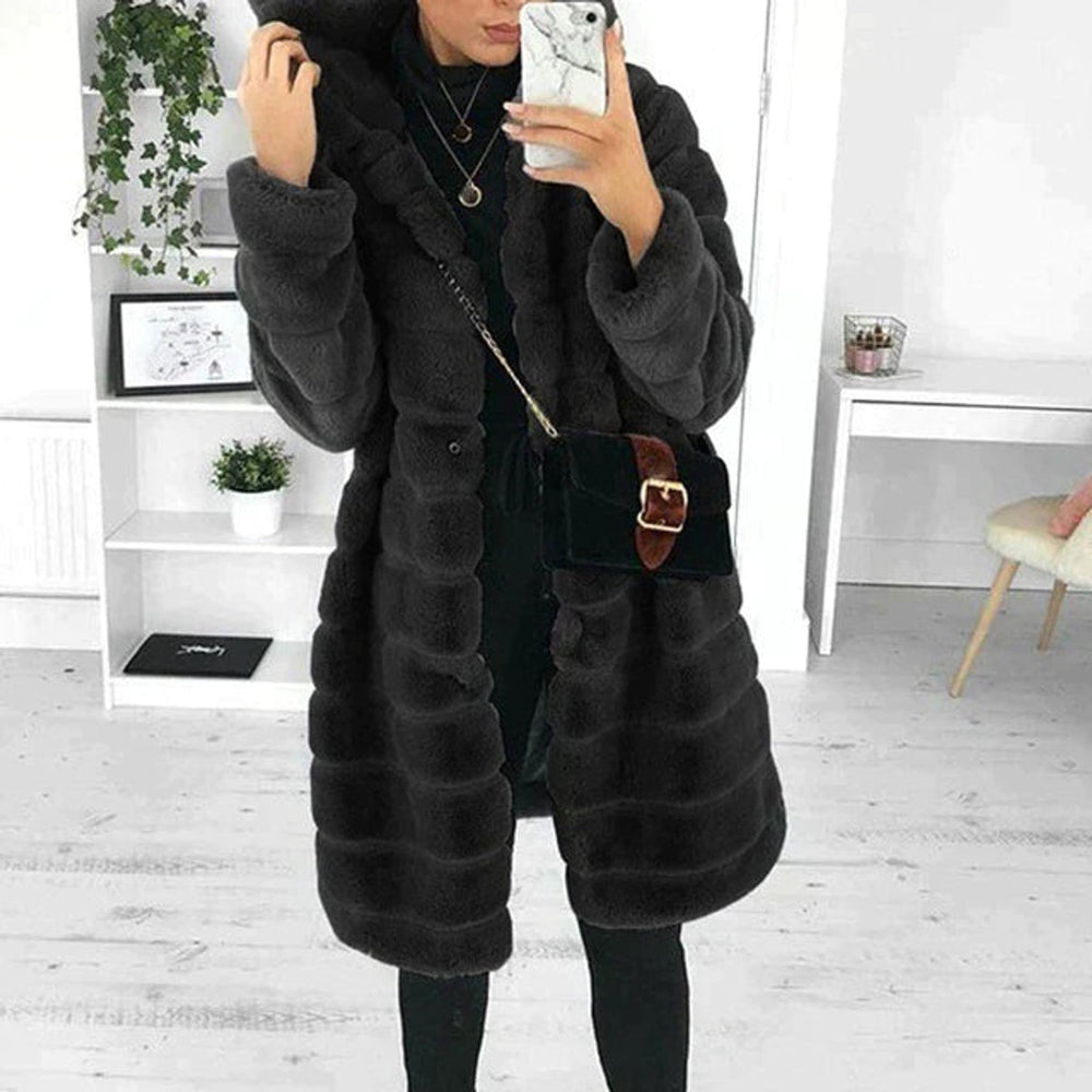 Women's Hooded Long-Line Fluffy Faux Fur Coat