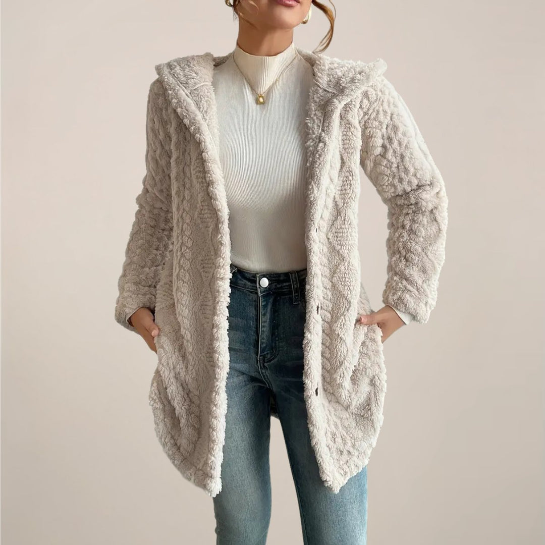 Women's Hooded Open-Front Fluffy Plush Longline Cardigan Coat