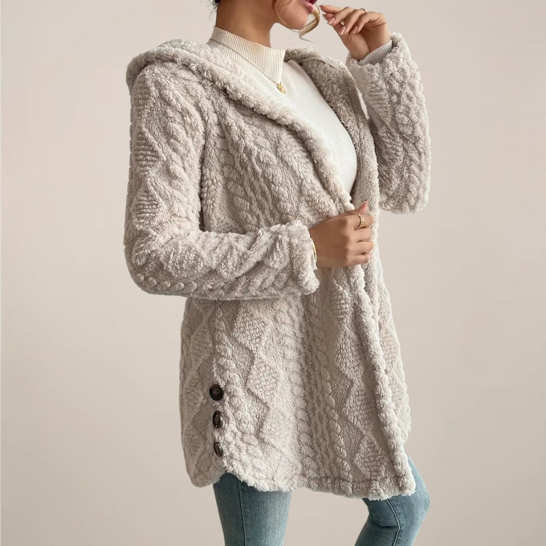 Women's Hooded Open-Front Fluffy Plush Longline Cardigan Coat