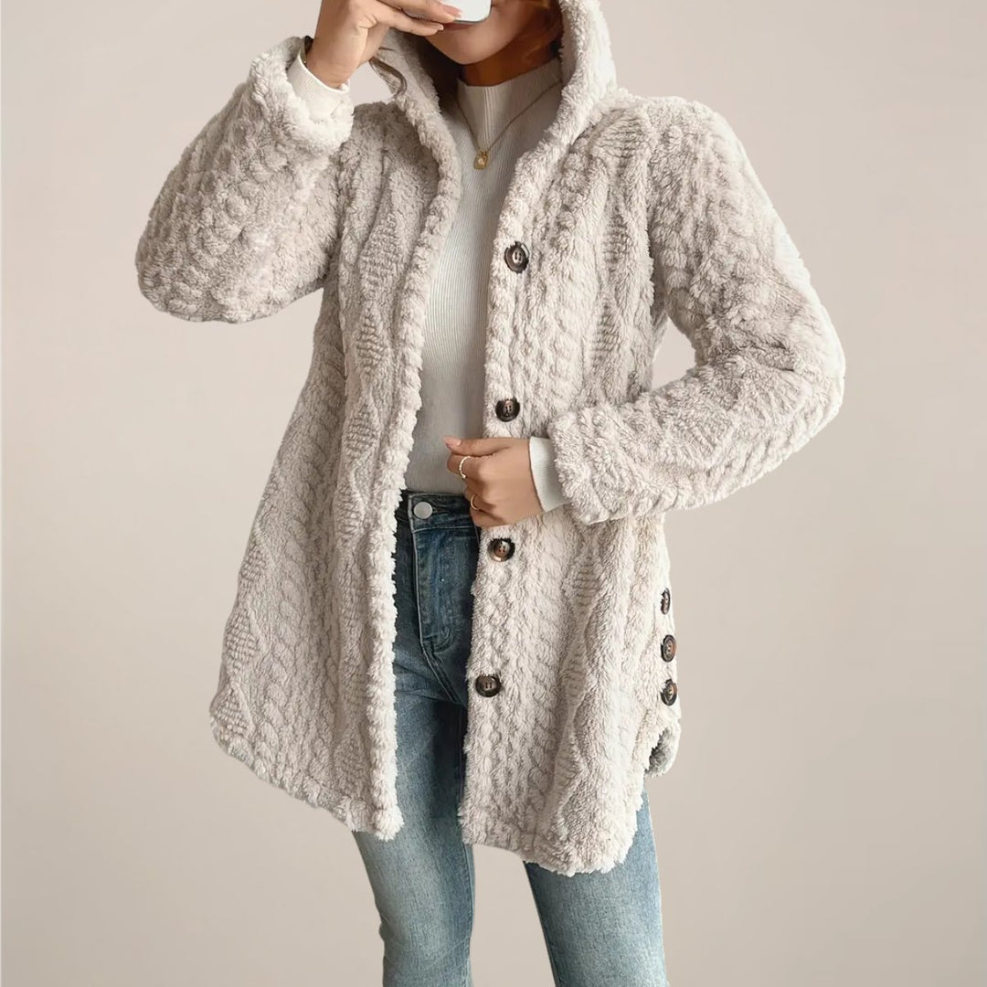 Women's Hooded Open-Front Fluffy Plush Longline Cardigan Coat