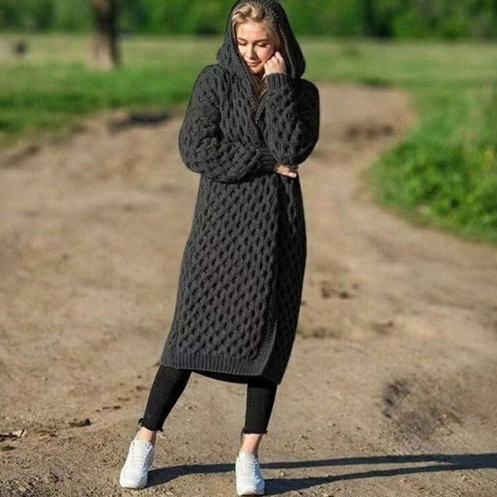 Women's Hooded Oversized Knit Cardigan Long Cable Jumper