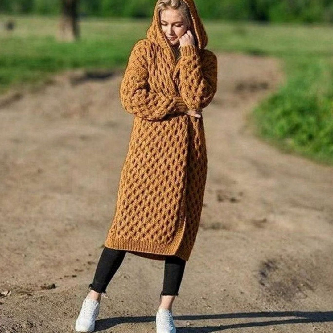 Women's Hooded Oversized Knit Cardigan Long Cable Jumper