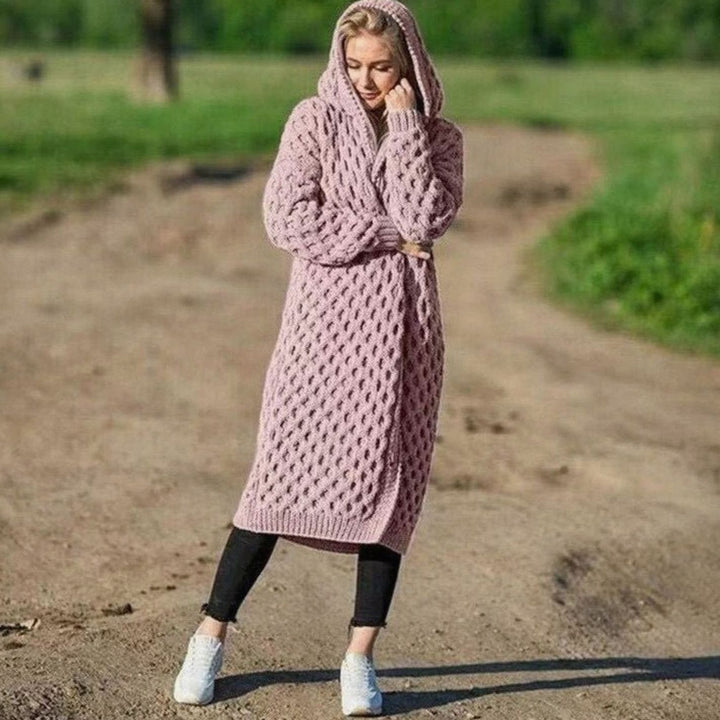 Women's Hooded Oversized Knit Cardigan Long Cable Jumper