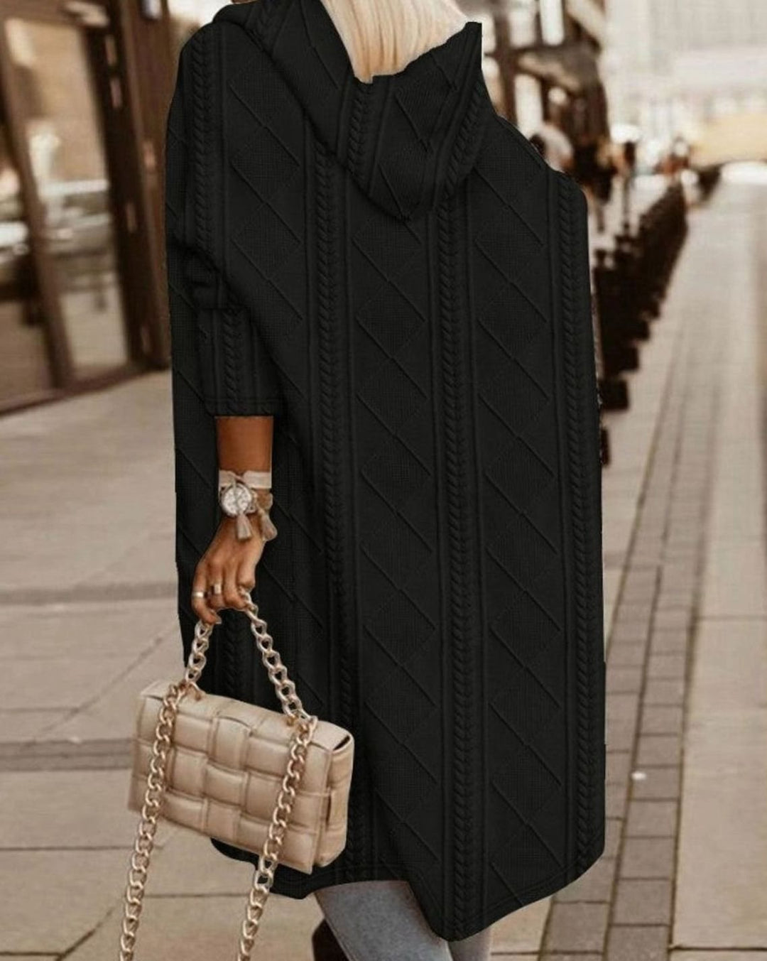 Women's Hooded Oversized Knit Cardigan Long Cable-Knit Open Front