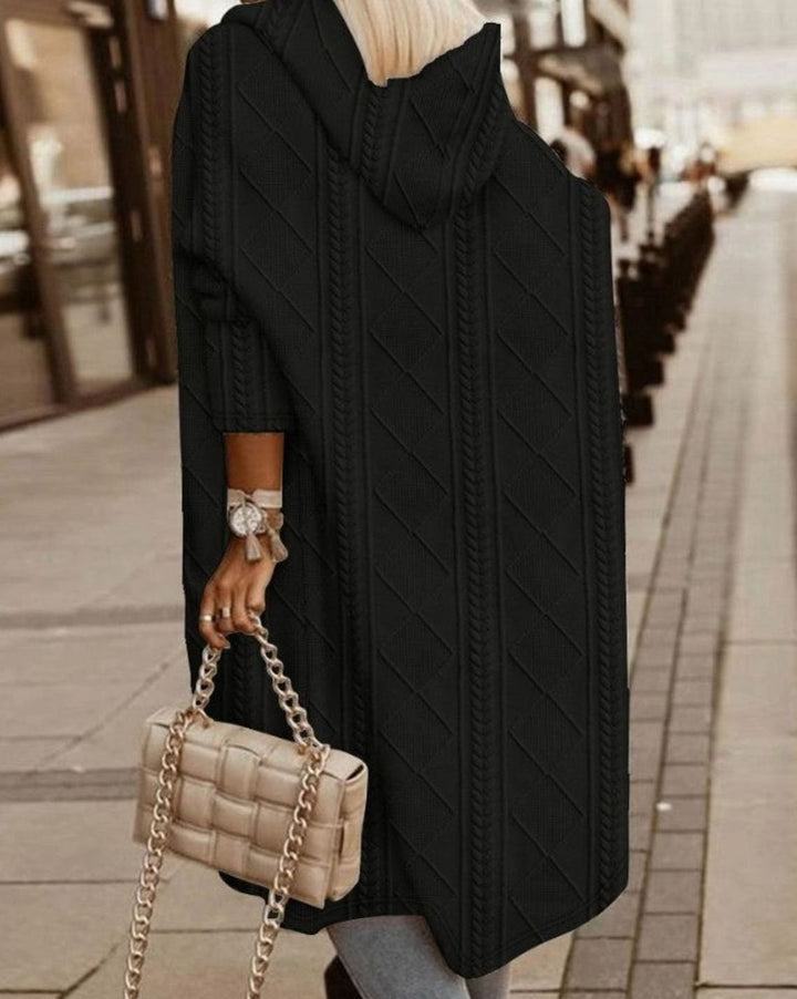 Women's Hooded Oversized Knit Cardigan Long Cable-Knit Open Front