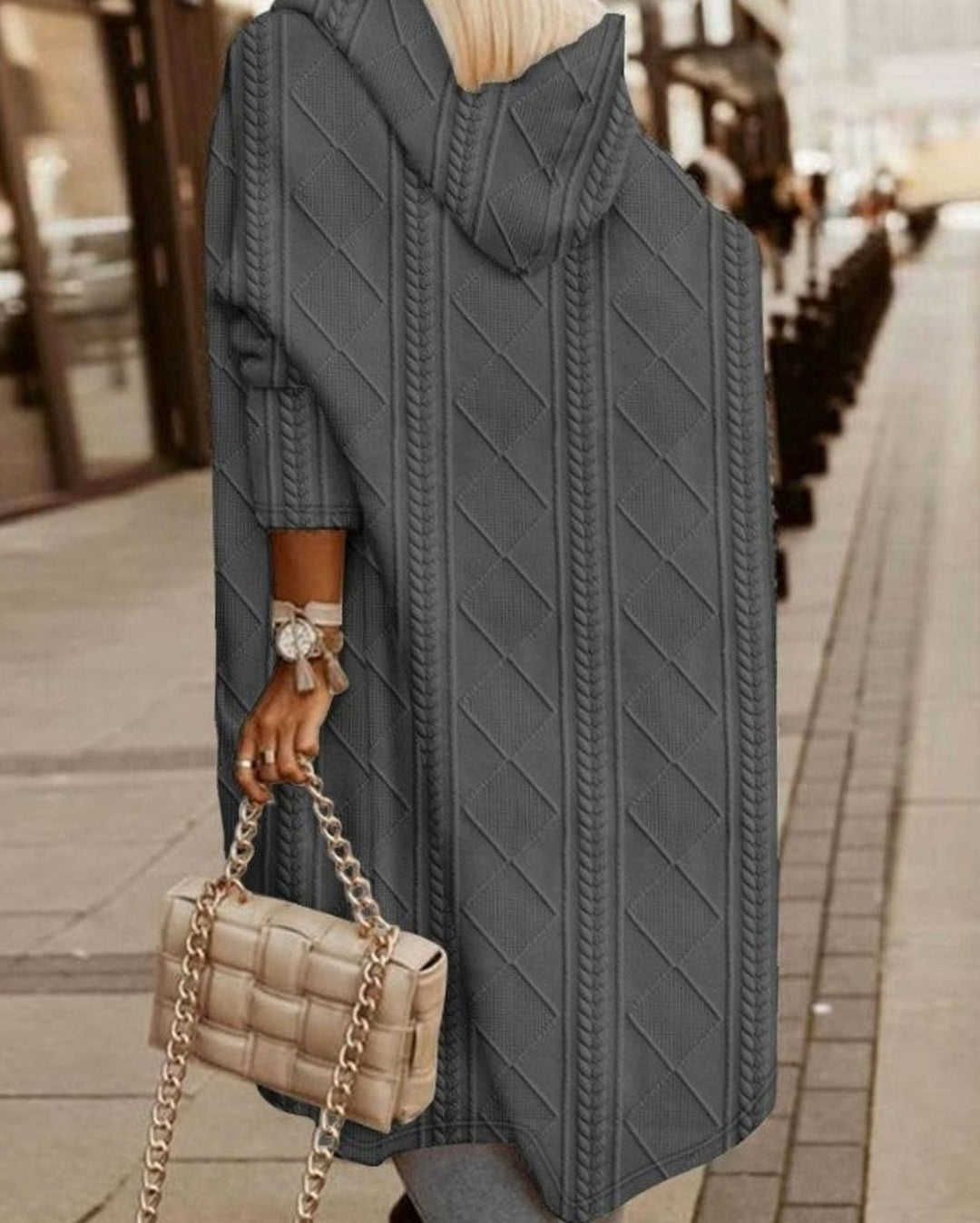 Women's Hooded Oversized Knit Cardigan Long Cable-Knit Open Front