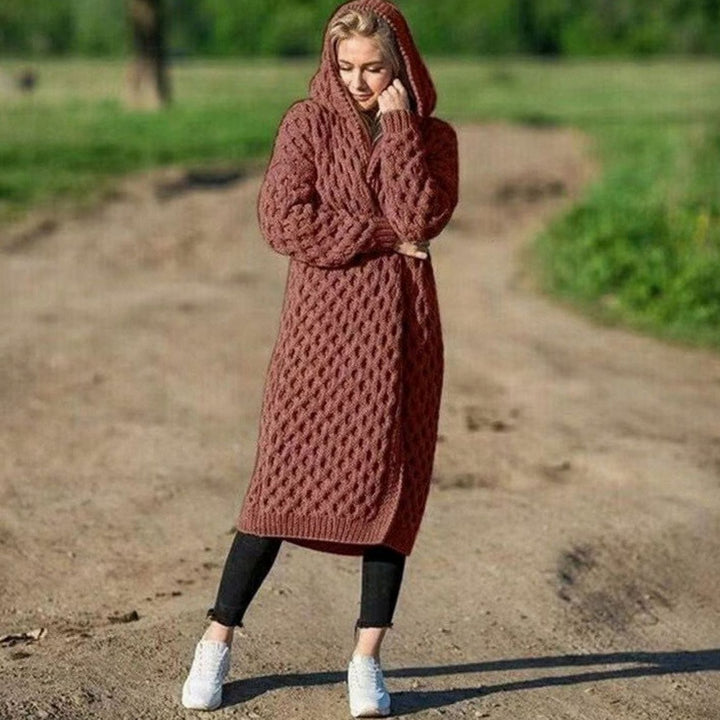 Women's Hooded Oversized Knit Cardigan Long Cable Maxi