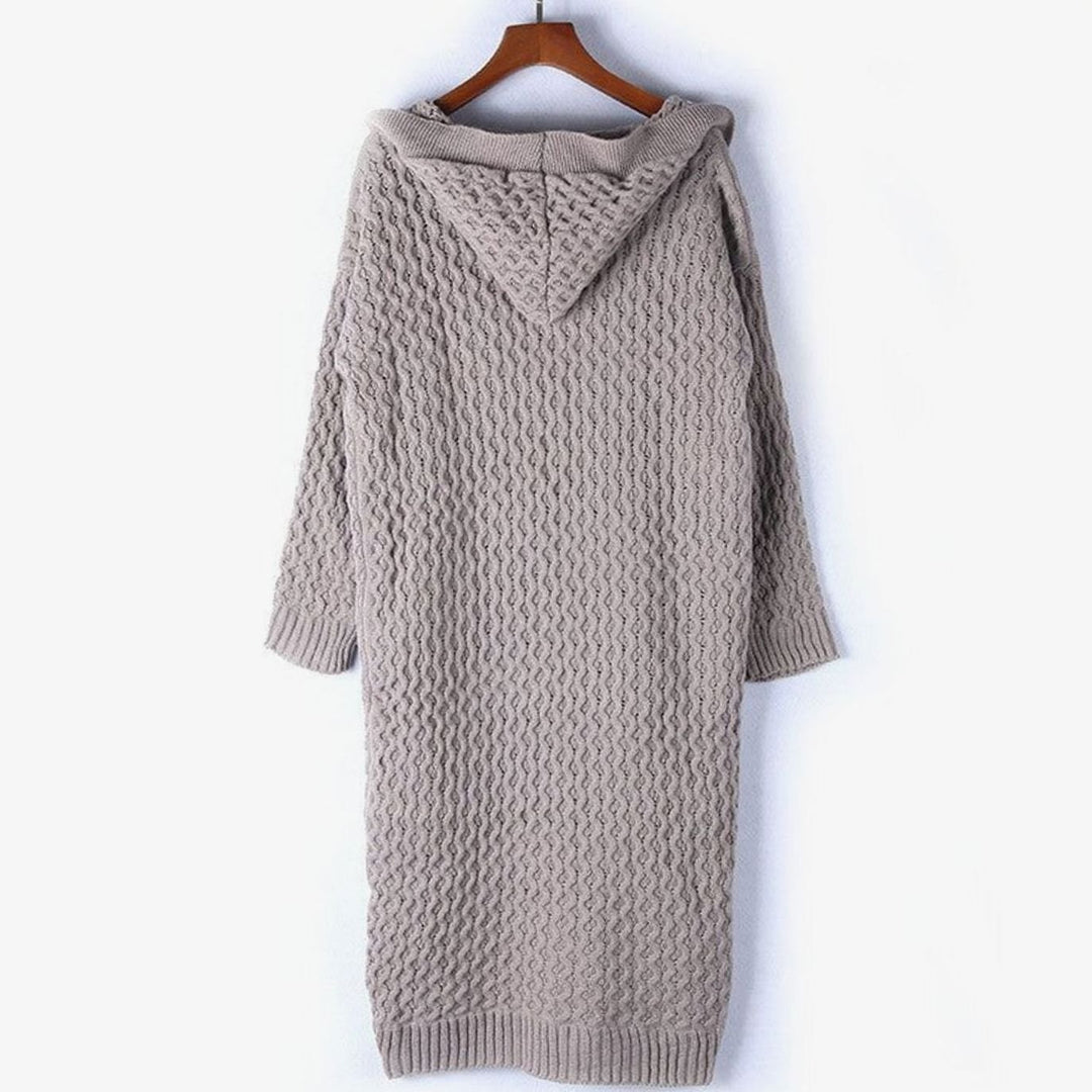 Women's Hooded Oversized Knit Cardigan Long Cable Maxi