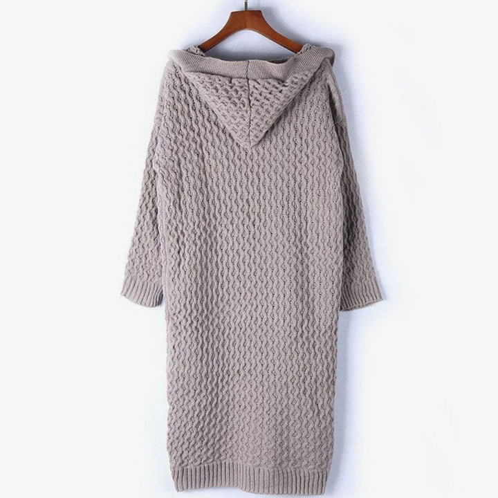 Women's Hooded Oversized Knit Cardigan Long Cable Maxi