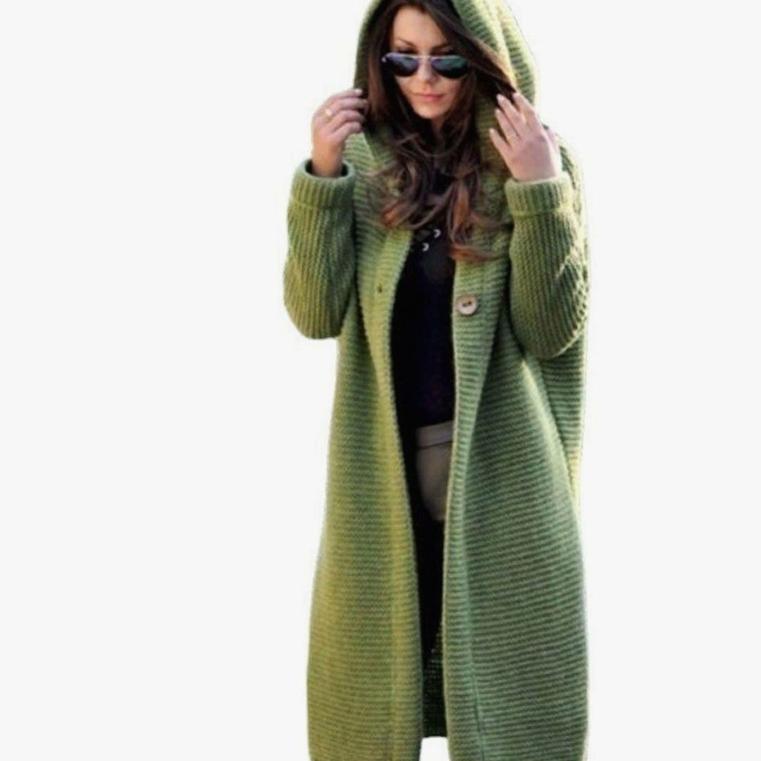 Women's Hooded Oversized Knit Cardigan Long Line Button Front